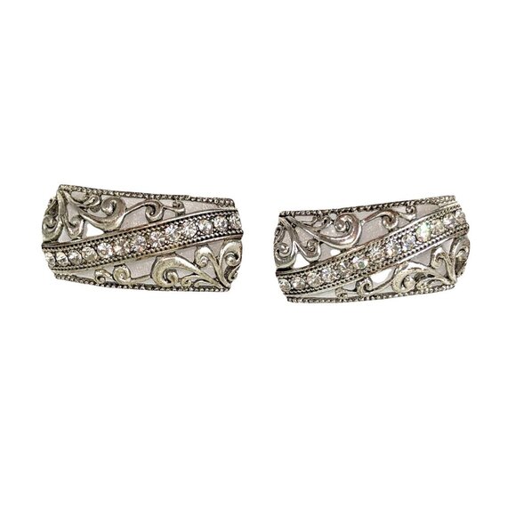 Pair of 2 Vintage Style Silver Tone Filigree Rhinestone Shoe Clips For Heels Or - Picture 1 of 11